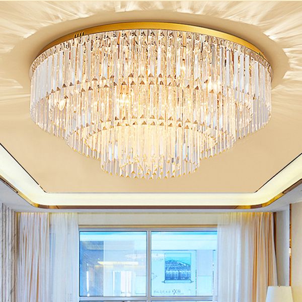 Moderne goldene Kristall-Deckenleuchten, LED-amerikanische runde Deckenleuchten, europäische glänzende Luxus-Pendelleuchten, Hotel-Haus-Innenbeleuchtung, Durchmesser 100 cm
