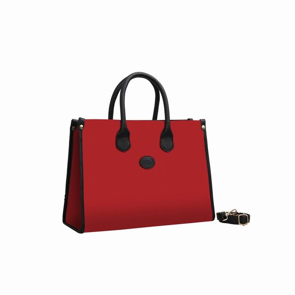 Nuova borsa tote grande da donna in tela rossa intrecciata, materiale di protezione ambientale, bordini in pelle nera 659983