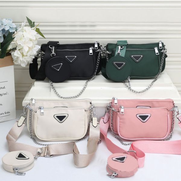 

3in1 designers women bag set triangle label multi pochette shoulder bags crossbody strap chain purse handbag circle round wallet pouchette w