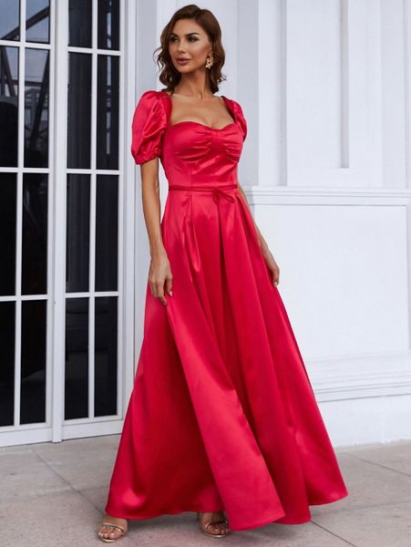 

missord puff sleeve satin dress a198#, Black;gray