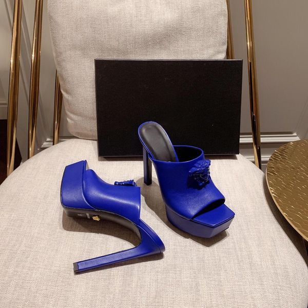 

blue la medusa platform slippers high-heeled sandals stiletto mules leather slides high heels slip-on open toe women shoes evening, Black