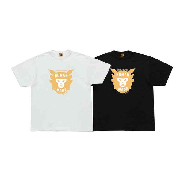 

men t-shirt human made2022 summer super fire trend high street american slub cotton short sleeve men fried ruffian handsome, White;black