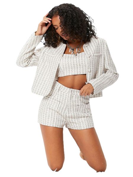 

newness plaid decor pocket crop jacket l5na#, Black;brown