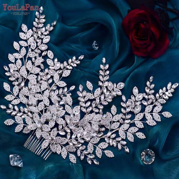 

youlapan hp449 trendy bridal crown with comb crystal leaf bride headband wedding hair accessories women hair headwear for party, Silver