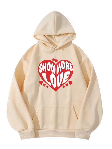 

slogan & heart thermal hoodie 59tk#, Black