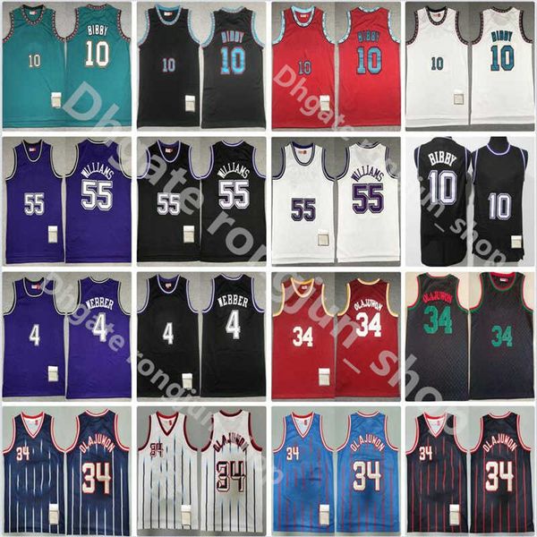 

stitched mens basketball mike bibby 10 chris webber 4 jason williams 55 hakeem olajuwon 34 vintagenba's jerseys, Black;red