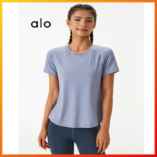 

alo yoga new summer women's sports t-shirt loose mesh fitness gym running sportswear breathable clothing short sleeve c115, White;red