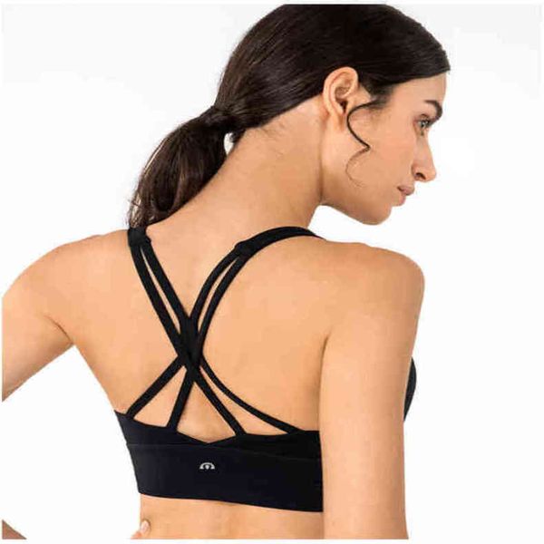 

lu-ds131 lulu bras brand sports underwear women's cross back elastic fitness bra shockproof gathered yoga vest 16uf, Red;black