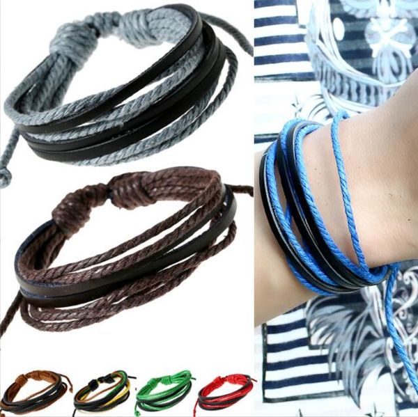 1 Stück Retro-Leder-Wrap, geflochtenes, gewebtes Seil-Armband, Gliederkette für Männer und Frauen, Paar, Boho, buntes Armband, Manschette, Rock, Punk, heiße Surfer-Armbänder, Armreif, Böhmen-Schmuck