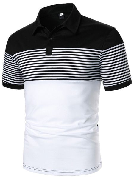 

men striped color block polo shirt 601v#, White;black