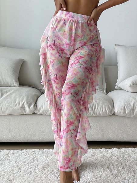 

ruffle decor floral cover up pants 72oo#, White;black