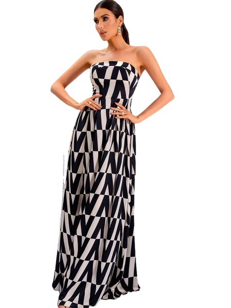 

love&lemonade geo print tube formal dress e23c#, Black;gray