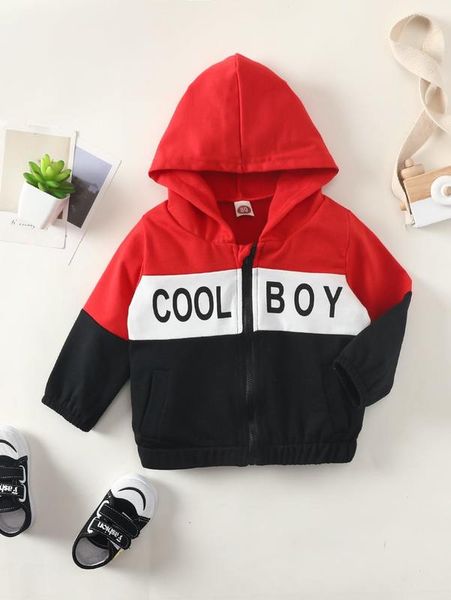 

baby color block letter graphic zipper hoodie she, Black