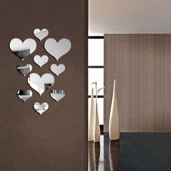 Aynalar 10 adet/Set Dayanıklı Aşk Kalp Çıkartmaları Duvar Çıkartması Ayna Mural 3D Çıkartma Basit Diy dekoratif Çıkarılabilir Paster Home DecorationMirro