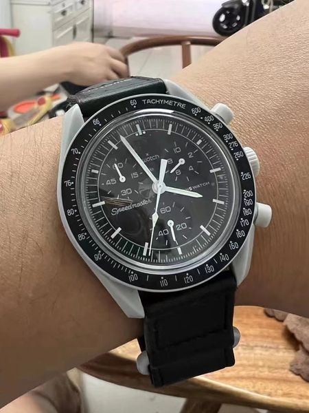 

space series planet moon watches mens luxury brand waterproof sport wristwatch chronograph 42mm nylon quartz clock relogio masculino, Slivery;brown