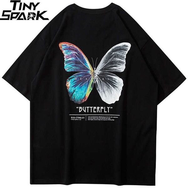 

hip hop oversize t shirt men streetwear harajuku color butterfly tshirt short sleeve cotton loose hiphop t-shirt plus size 210715, White;black
