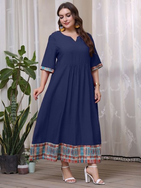 

plus contrast panel notched smock dress i2fm#, Black