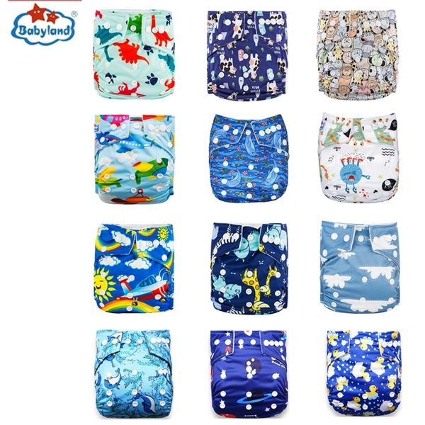 

[babyland]baby diaper 12pcs/lot reusable washable cloth diaper cover adjustable eco-friendly nappy 3-15kg baby diaper shells 220425