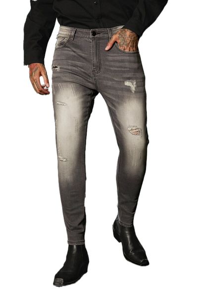 

men color block ripped jeans j7y2#, Blue