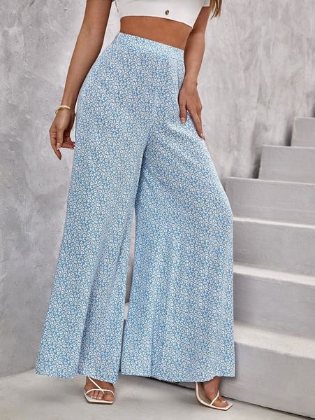 

ditsy floral wide leg pants z4d5#, Black;white