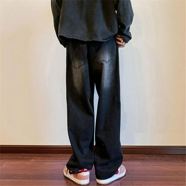 

men's jeans autumn soild baggy men fashion loose straight wide leg pants streetwear male brand clothing blue harajuku trousers boysmen&