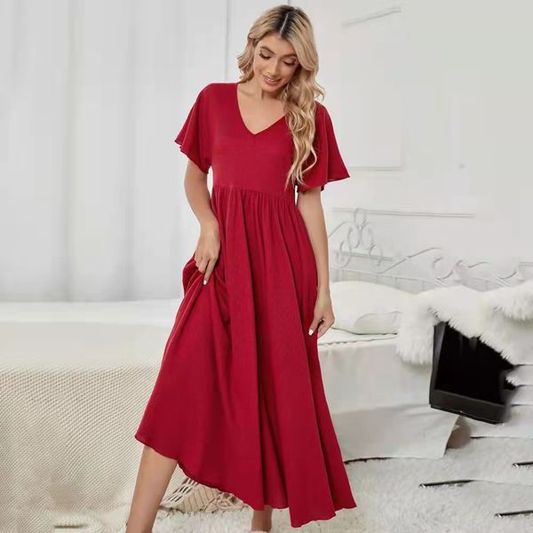 

dress women's temperament in spring and summer, aging, thin, foreign style, waist closing dress, a-line, Black;gray