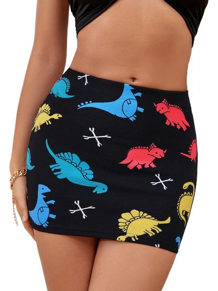 

dinosaur print bodycon skirt o9fl#, Black