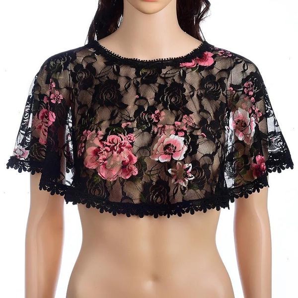 Coreana cor sólida rosa rosa pescoço de renda oca transparente protetora solar xale feminino verão roupas de sol cheongsam cape jaqueta blusa r26