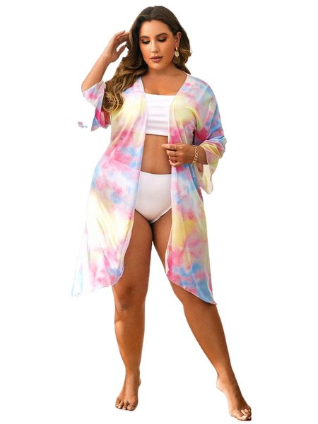 

plus tie dye kimono h6pt#, Black;gray