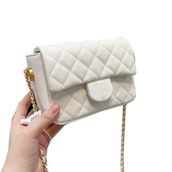 

18cm caviar leather classic mini flap square bags crush gold metal hardware matelasse chain crossbody bag designer's shoulder quilted b