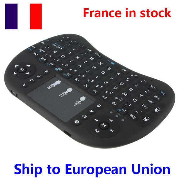 Francia in magazzino Mini I8 tastiera wireless tastiera a mosca retroilluminazione retroilluminazione 2.4G Tastiera del mouse Air Telecomando TOUCHPAD Batteria al litio ricaricabile per Android TV Box