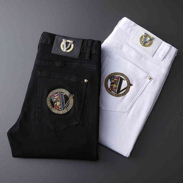 

men's jeans youth men's slim straight jeans fashion matching pants hoya, Blue