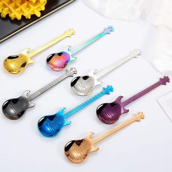 Creative 304 Aço inoxidável Pequeno café colheres de guitarra de violino Sobremsert colher agitando colher adorável titânio scoop gelo dh84