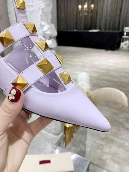 

dress shoes [with box] casual designers shoe lady fashion brand women studded spikes point toe strappy high heels bride wedding shoes a6mu, Black