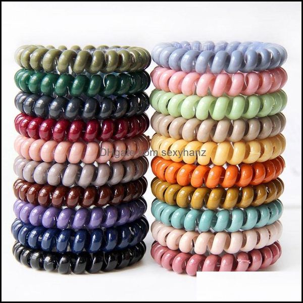 

hair rubber bands jewelry solid color telephone wire cord tie girls women elastic hairbands ring rope b dheib, Pink