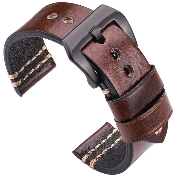 Saat bantları Orijinal Deri İzle Band Strap 20mm 22mm 24mm Siyah Kahverengi Sarı Kadın Erkekler Cowhide Bilezikler 220507