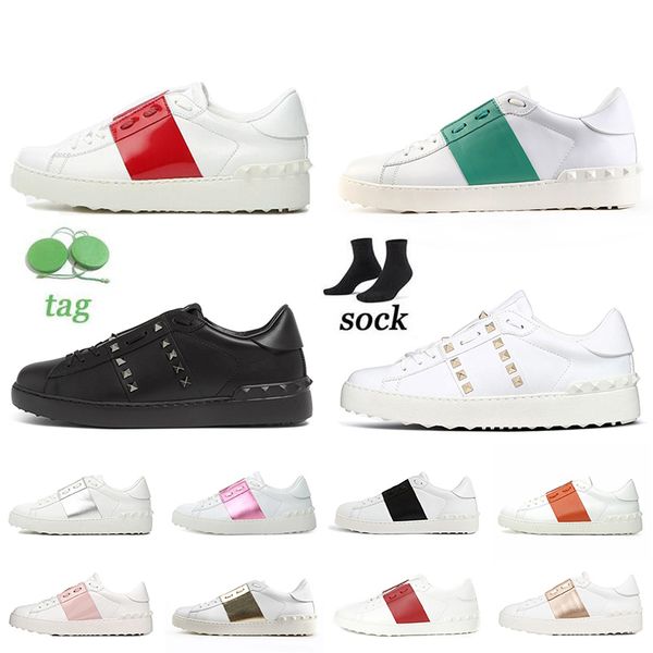 

new arrival spikes dress casual shoes 2022 open sneaker mens women leather trainers white black red rivet shoe open low sports fashion desig, White;red