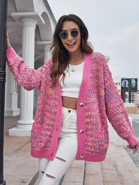 

drop shoulder buttoned oversize cardigan 16ju#, White;black