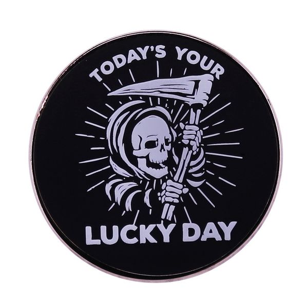 

today is your lucky day pin horror aesthetics gothic death brooch badge, Blue