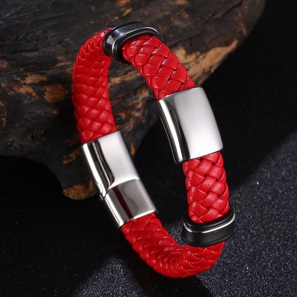 Bracelets de charme Men de couro de luxo de joias feitas à mão Acessórios de aço inoxidável tecidos para festas de festas masculinos presentes de aniversário SP1325CHARM