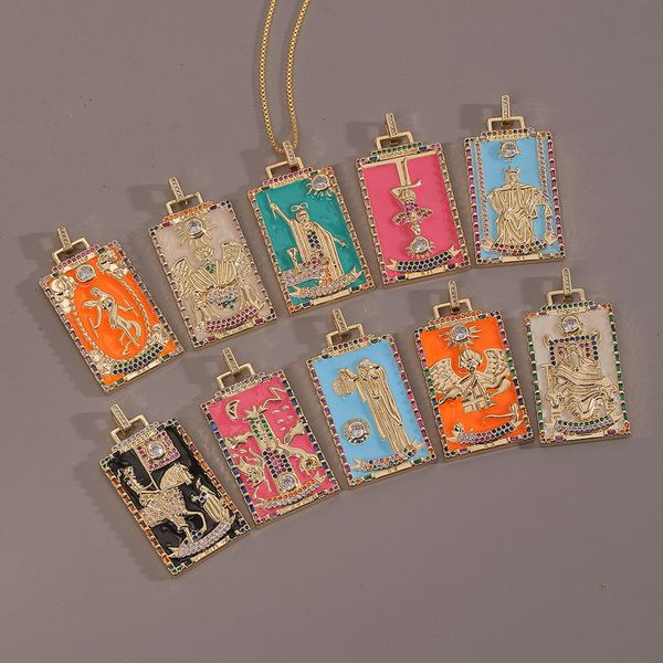 

fashion new designed pendant necklaces drip paint accessories tarot cards hip hop oil painting style women men necklace designer j7634013, Silver