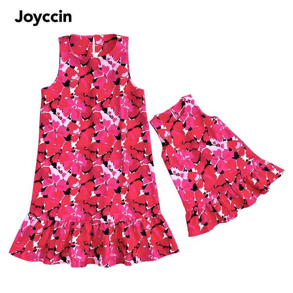 

joyccin 2022 ss new mom and me floral print sleeveless princess party dress 2 color(722004) aa220326, Red;yellow