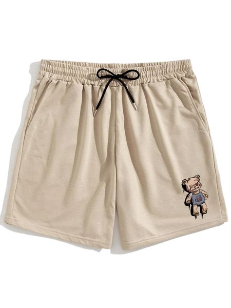 

romwe guys bear print shorts p6km#, White;black