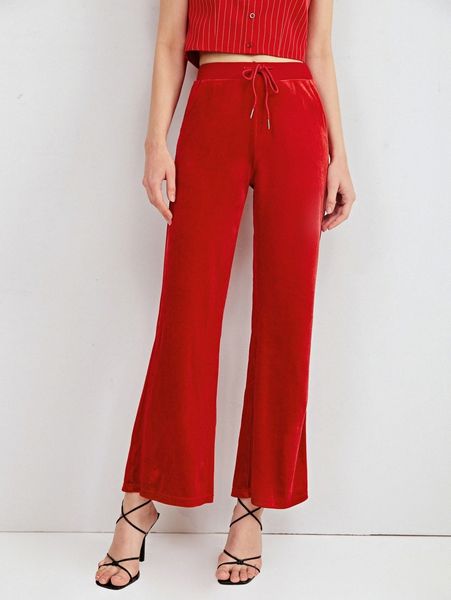 

x circe drawstring waist solid pants p89s#, Black;white