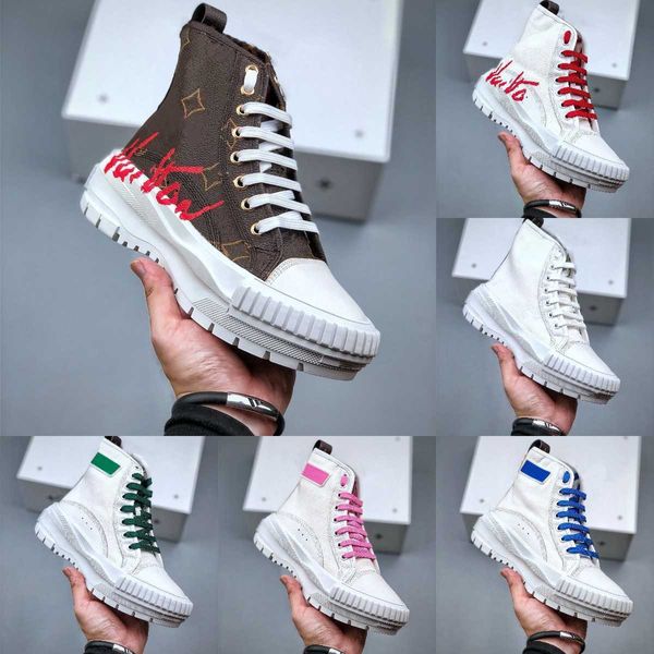 Lvity Boot 2022 Designer Damen Stiefel Squad Sneaker Schuhe High Top RAINBOW Schnürstiefeletten aus Segeltuch Schicke Damen Dicke PANAMA-SOHLE Lässiger Outdoor-Kampfschuh