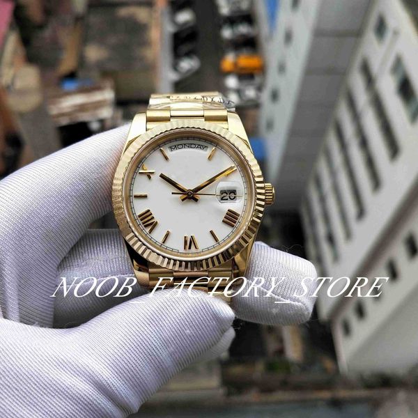 

men size watch super bp factory 2813 automatic movement v2 white roman dial 228238 gold stainless steel strapp sapphire glass 40 mm dive, Slivery;brown