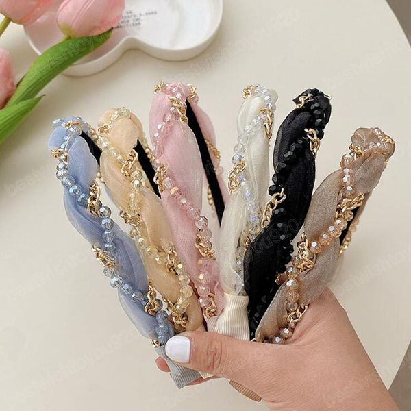 

fashion women headband fresh alloy chain braided hairband light narrow headwear girls solid color hair accessories, Silver