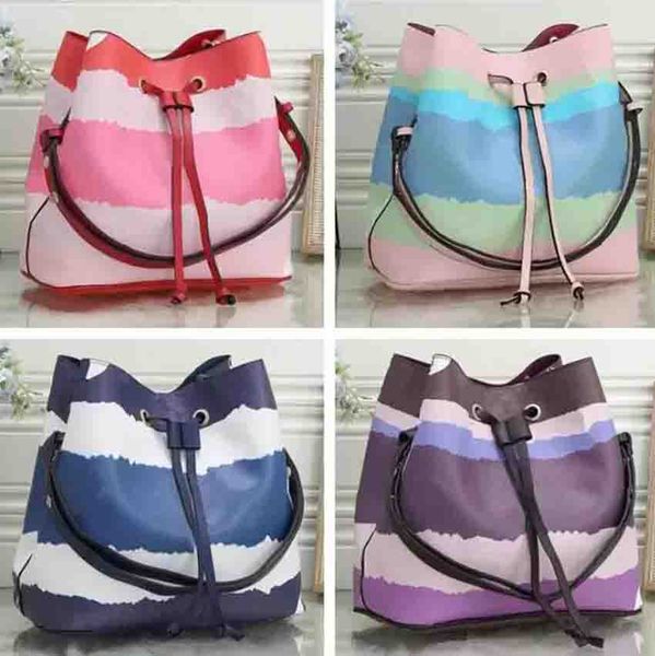 

2022 women drawstring bucket bags tote printing contrast stitching satchel handle totes bag shoulder soft leather big capacity crossbody fas