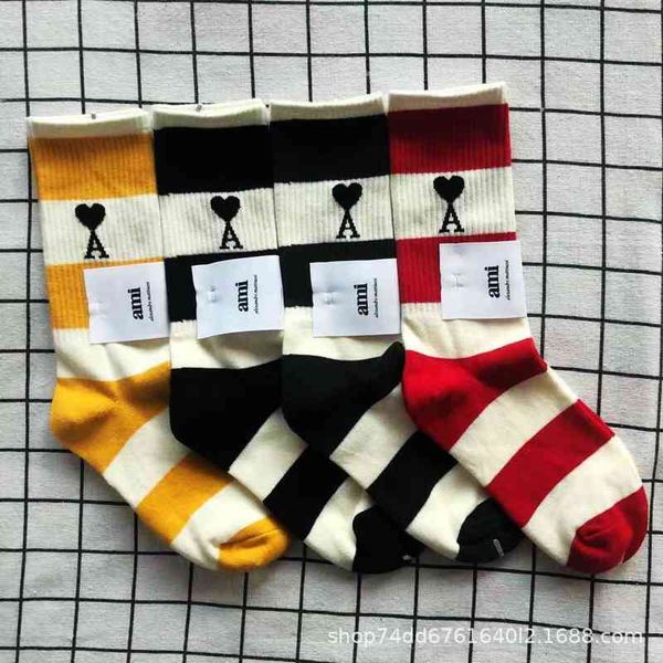 

designer t shirt socks tide brand four-color love a letter stripe medium tube male and female couple long, Black;white