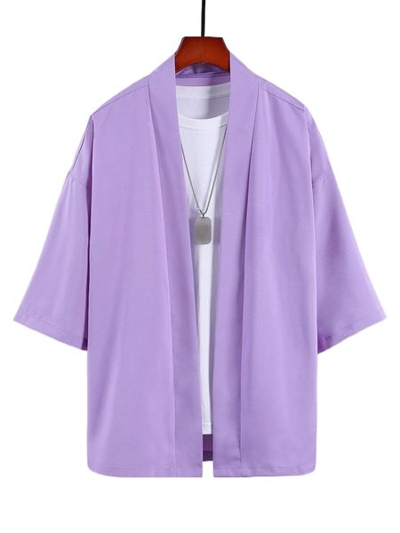 

men solid drop shoulder kimono without tee z49f#, White;black